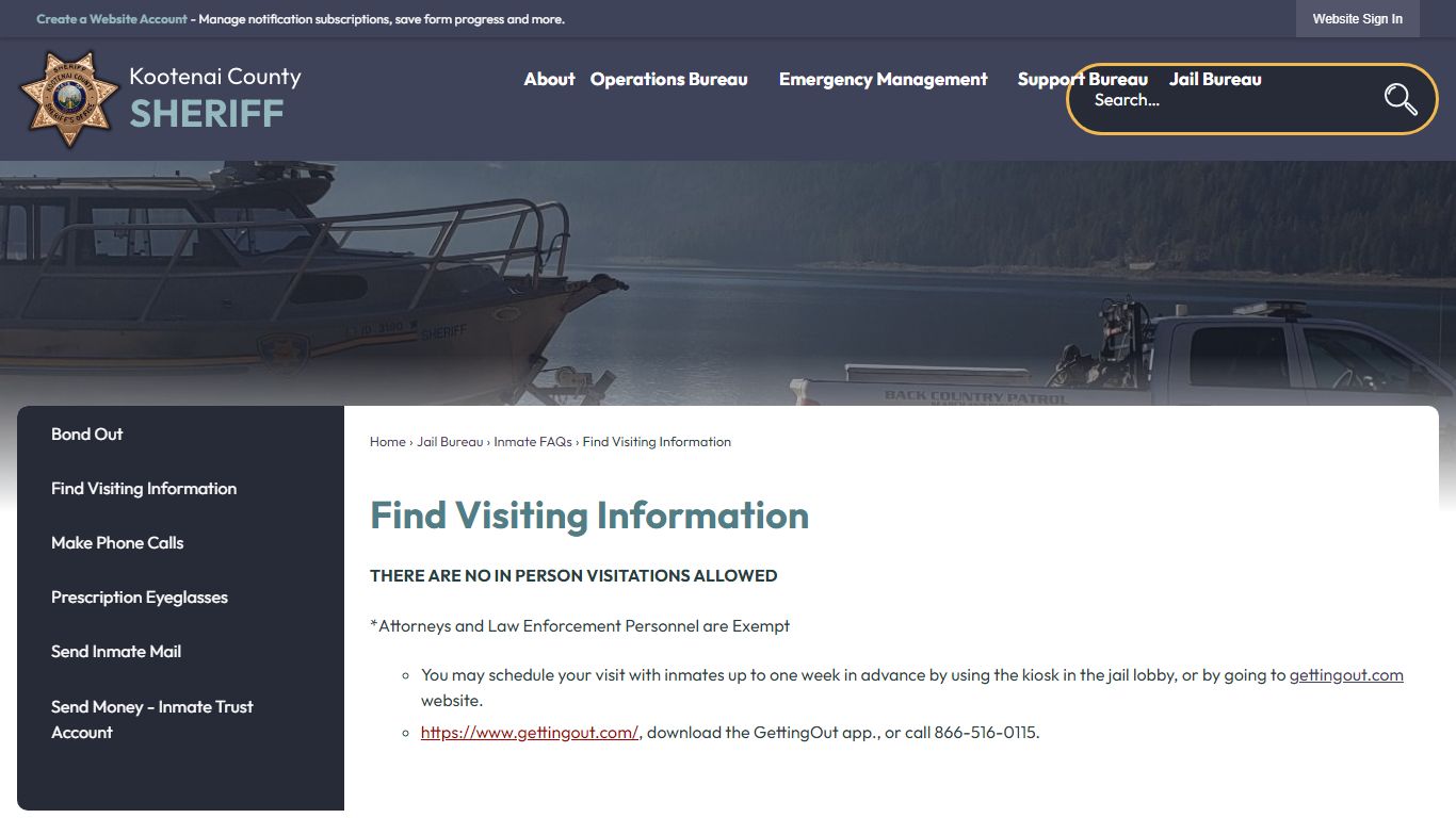 Find Visiting Information | Kootenai County Sheriff, ID